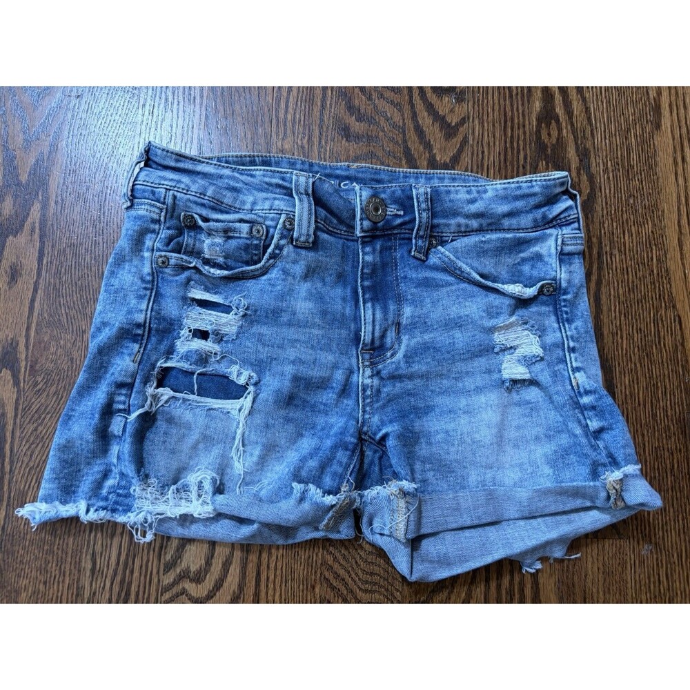 American Eagle‎ Next Level Stretch Blue High Rise Shortie Jean Shorts Womens 2